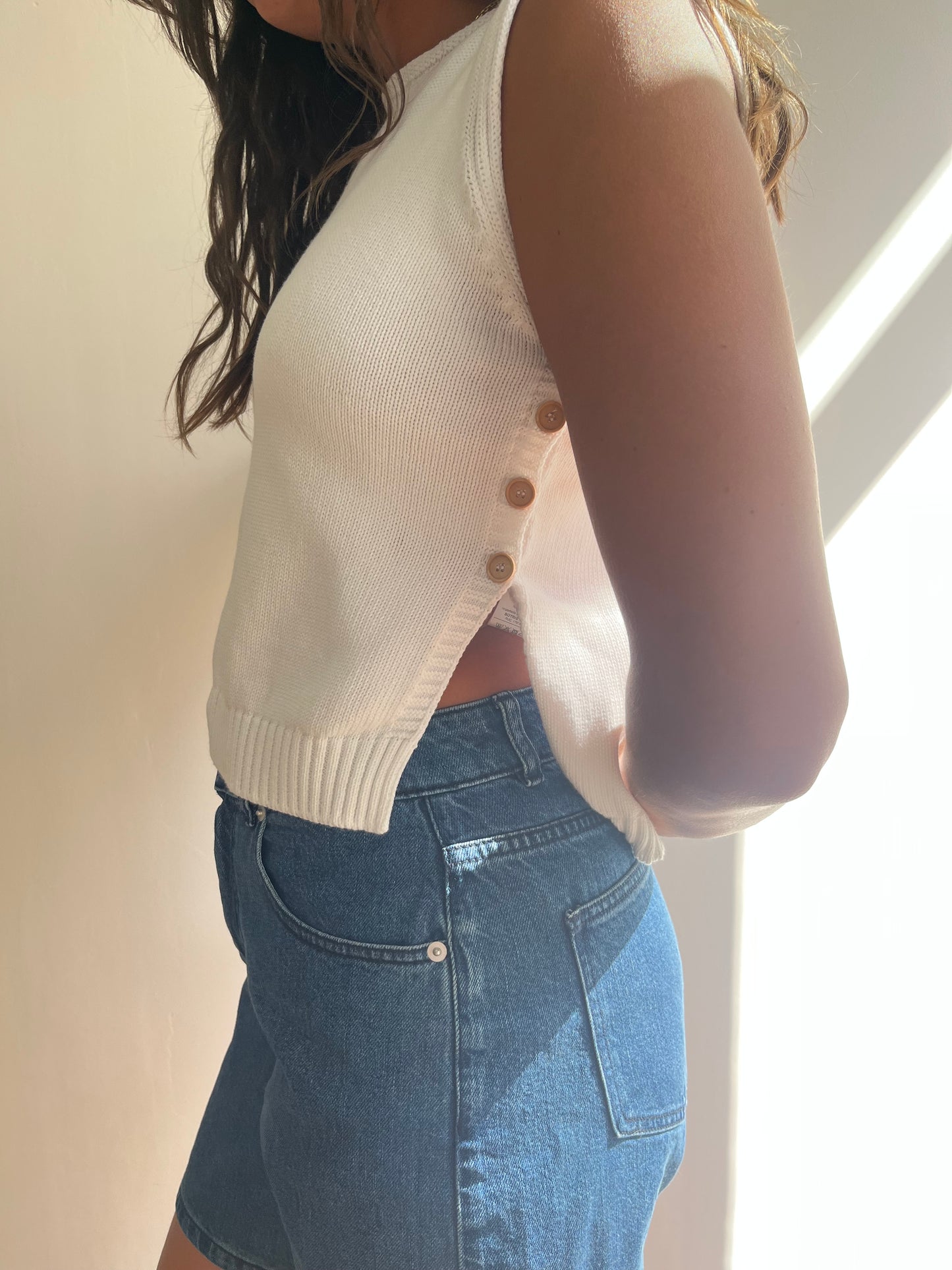 Gilet femme en coton naturel avec boutons en bois fabriqué au Portugal