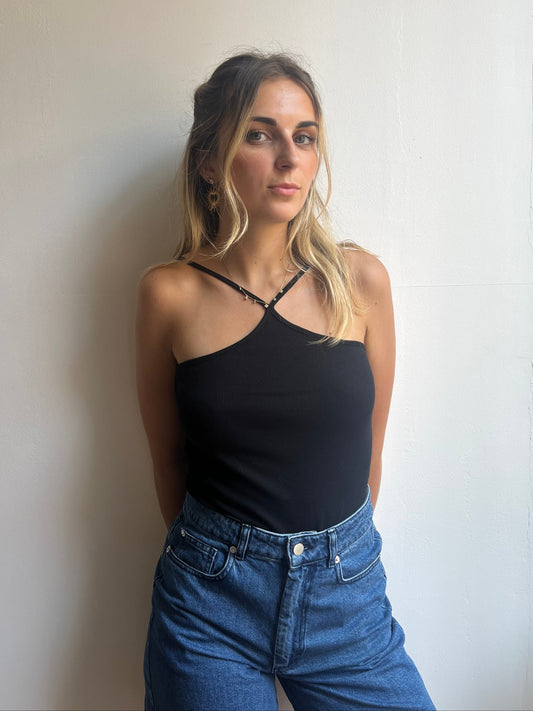 Haut col halter en coton biologique fabriqué au Portugal