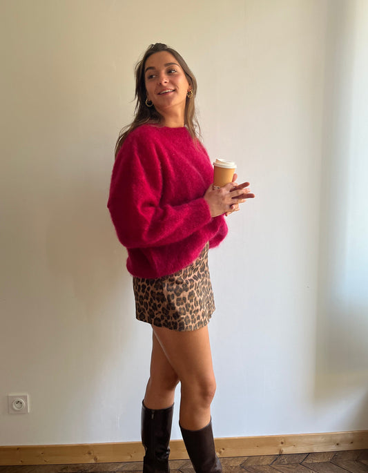 Jupe-short femme en coton à imprimé léopard, fabriquée en France – coupe droite et taille haute.