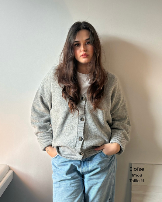 Cardigan en laine gris - tricot doux et chaud