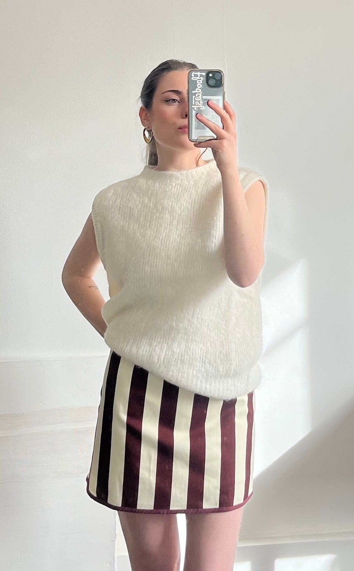 Jupe rayée bordeaux et crème