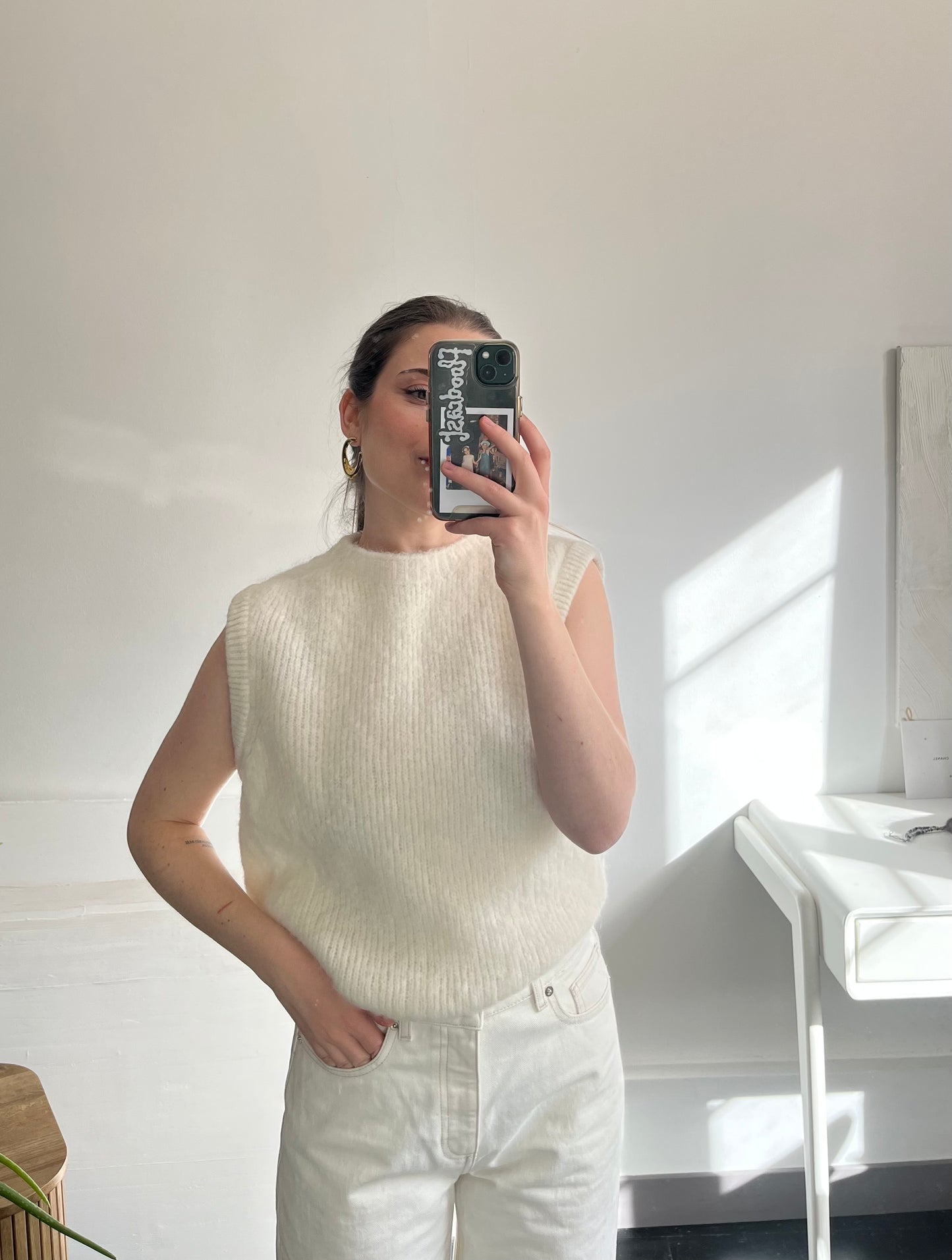 Pull sans manches femme alpaga écru fabriqué en Italie – slow fashion matières naturelles – Rouge Garance