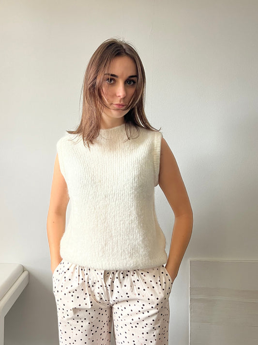 Pull sans manches femme alpaga écru fabriqué en Italie – slow fashion matières naturelles – Rouge Garance