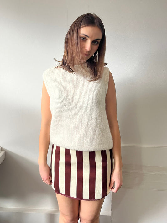 Jupe rayée bordeaux et crème