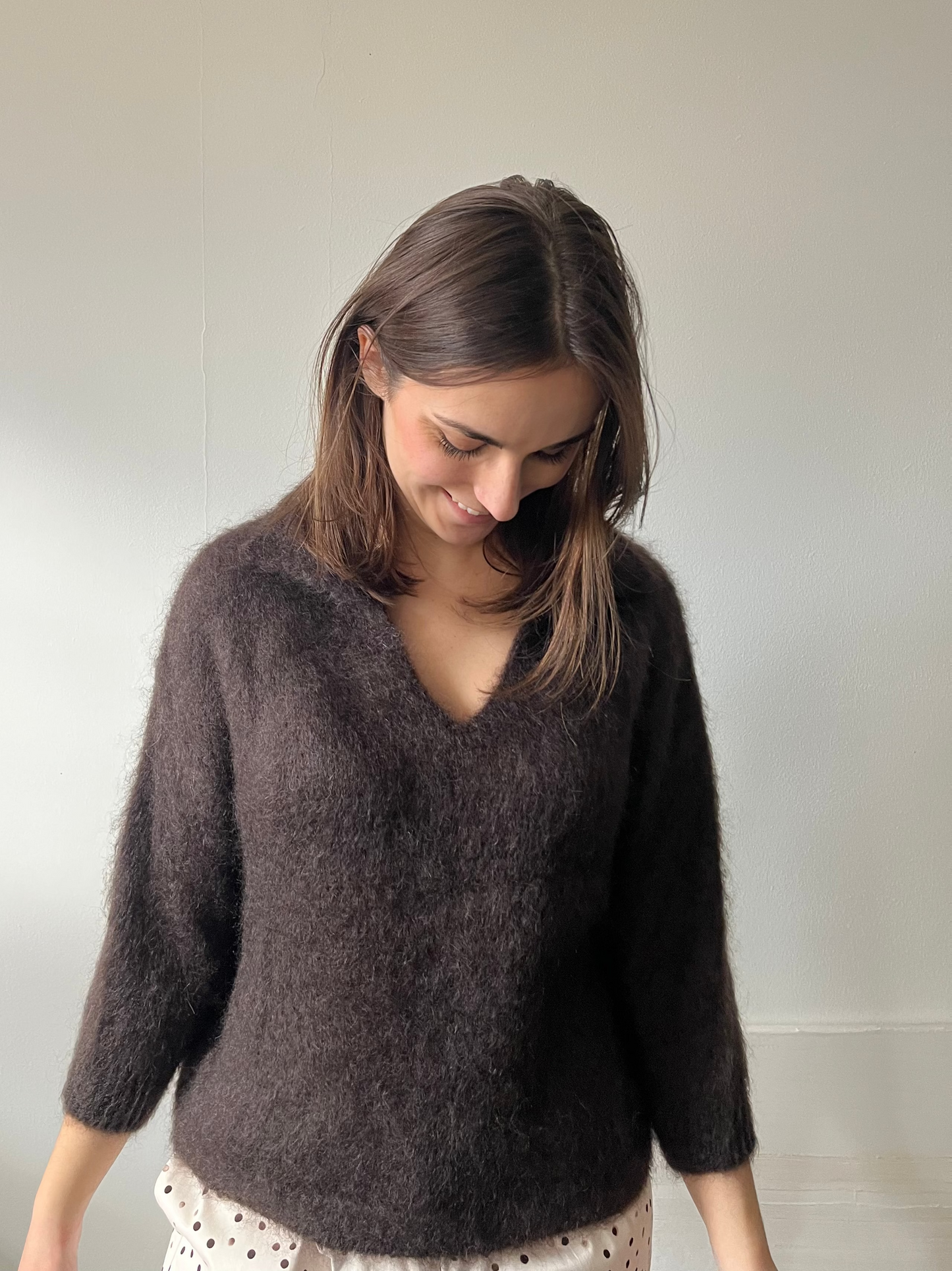 Pull mohair femme maille légère chocolat – slow fashion mode éthique taille unique – Rouge Garance