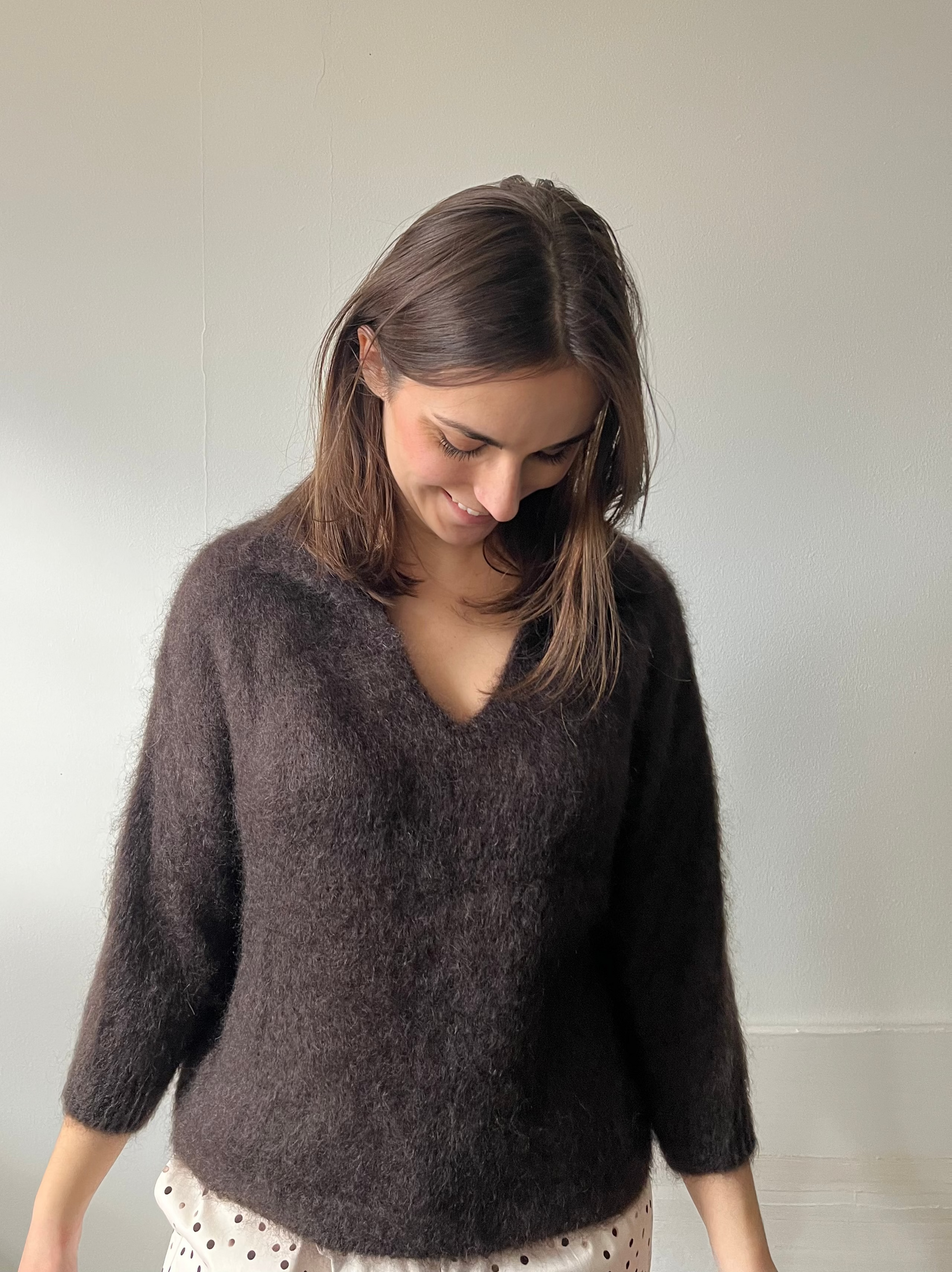 Pull mohair femme maille légère chocolat – slow fashion mode éthique taille unique – Rouge Garance
