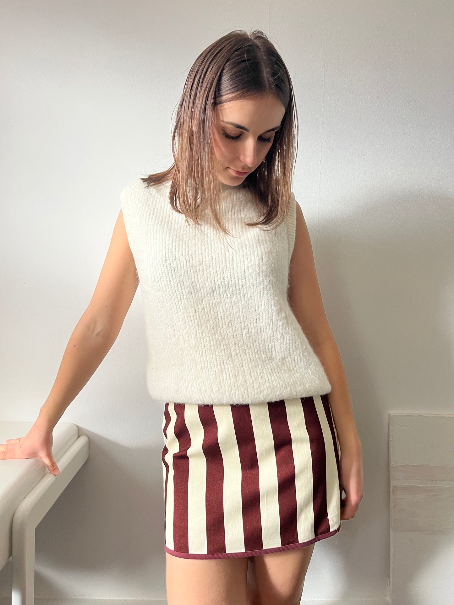 Jupe rayée bordeaux et crème