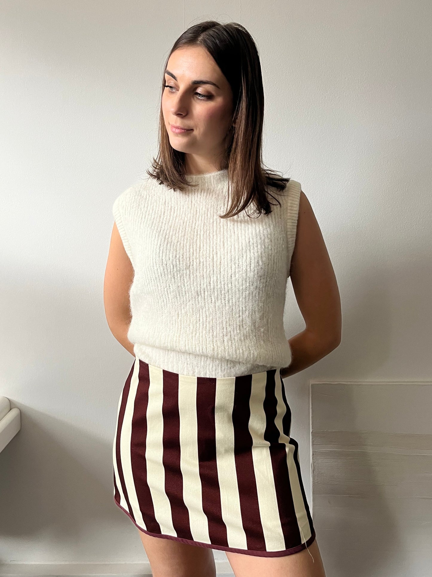 Jupe rayée bordeaux et crème