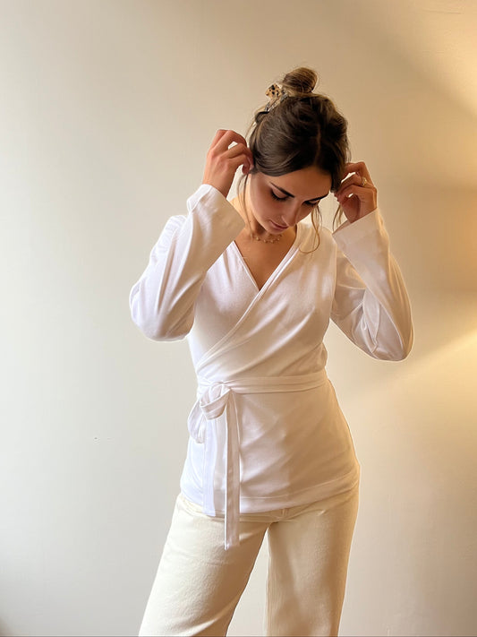 Haut femme cache-cœur 100% coton biologique – fabrication portugaise